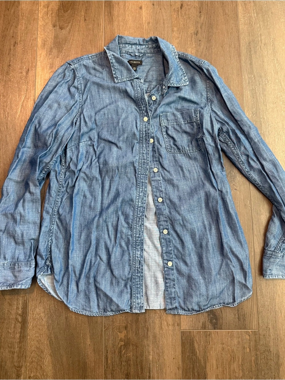 Talbots Chambray Denim Shirt Lyocell Button Down Women Soft Casual